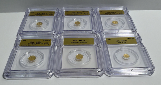Lot of 6 - ICG MS70 Gold 1/200th oz Gold Bullion Rounds - Egyptian King Tut