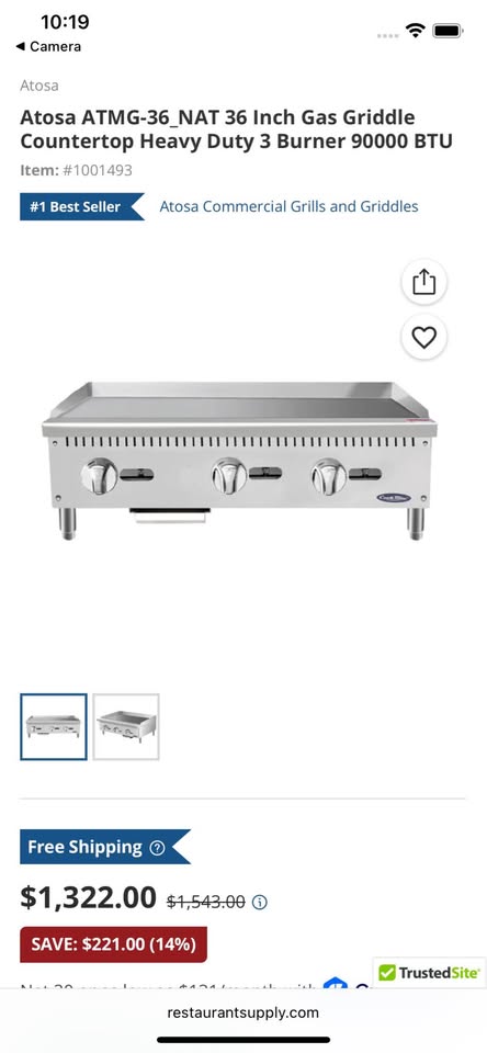3 Burner Gas Griddle - Countertop