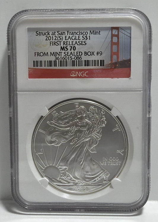 NGC 2012 (S) MS70 Silver Eagle Dollar First Release From Mint Sealed Box #9