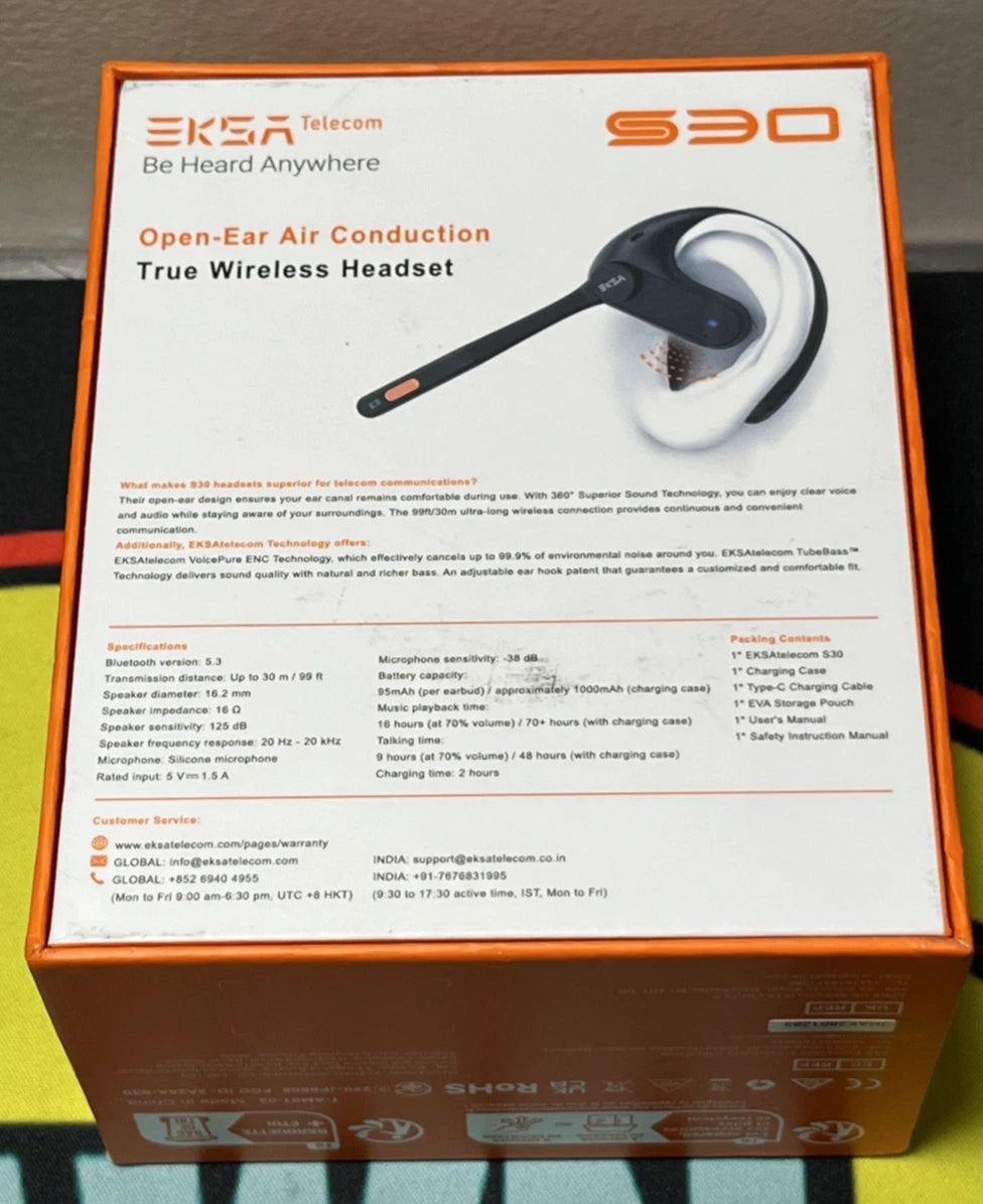 Eksa Telecom S30 Bluetooth Open Ear Air-Conduction Headset - New
