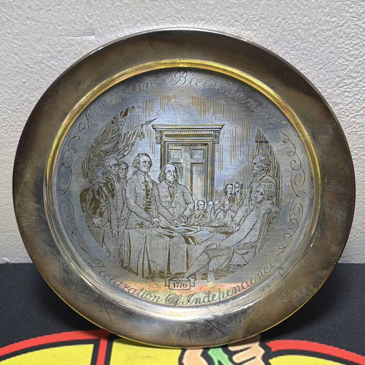 Danbury Mint Solid 925 Silver Declaration of Independence Plate, 24kt Etch, 237g