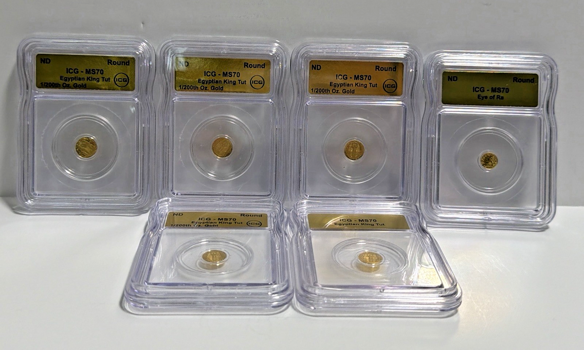 Lot of 6 - ICG MS70 Gold 1/200th oz Gold Bullion Rounds - Egyptian King Tut