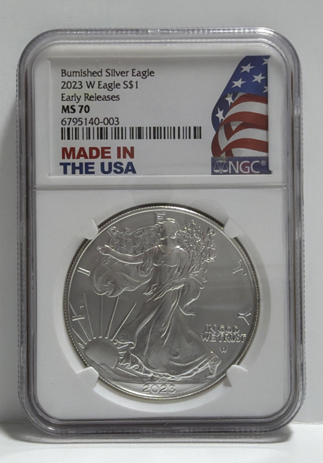 2023 W Burnished Silver Eagle NGC MS70 - First Day Issue - Made In USA Holder
